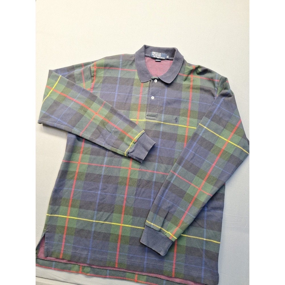 Vintage Polo Ralph Lauren Men's XL Tartan Plaid Long Sleeve Rugby Made In USA